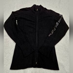 Bebe Sport Studded Logo on Arm Black Zip Up Sweater - XS.